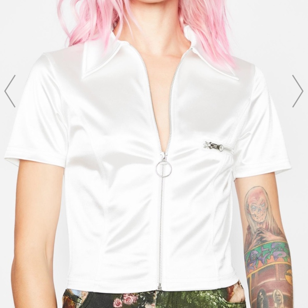 Cropped white satin top from Current Mood